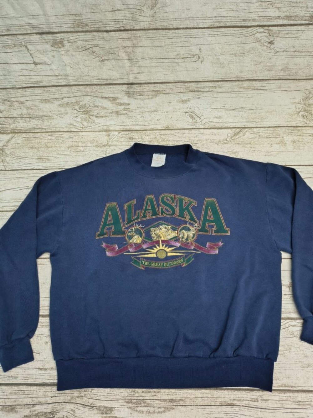 Vintage Boulder Creek Alaska Navy Graphic Sweatshirt Size Medium